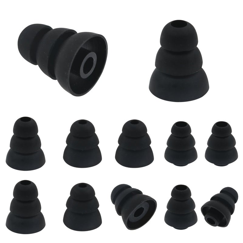 ALXCD Triple Flange Ear Tip, 6 Pairs S/M/L Size Triple Three Flange Noise Isolation Silicone Earbuds Tips with 4mm Connector Hole, Fit for Most in Ear Earphone (Black)[S/M/L] - Image 1